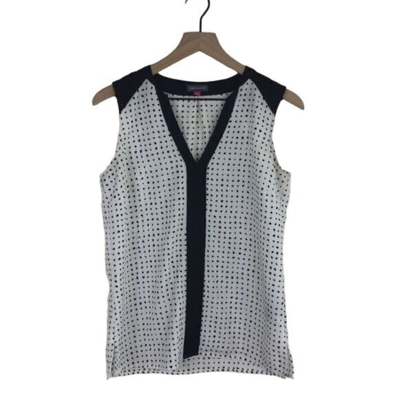Vince Camuto White Black Polka Dot Sleeveless Blouse S - Picture 1 of 5